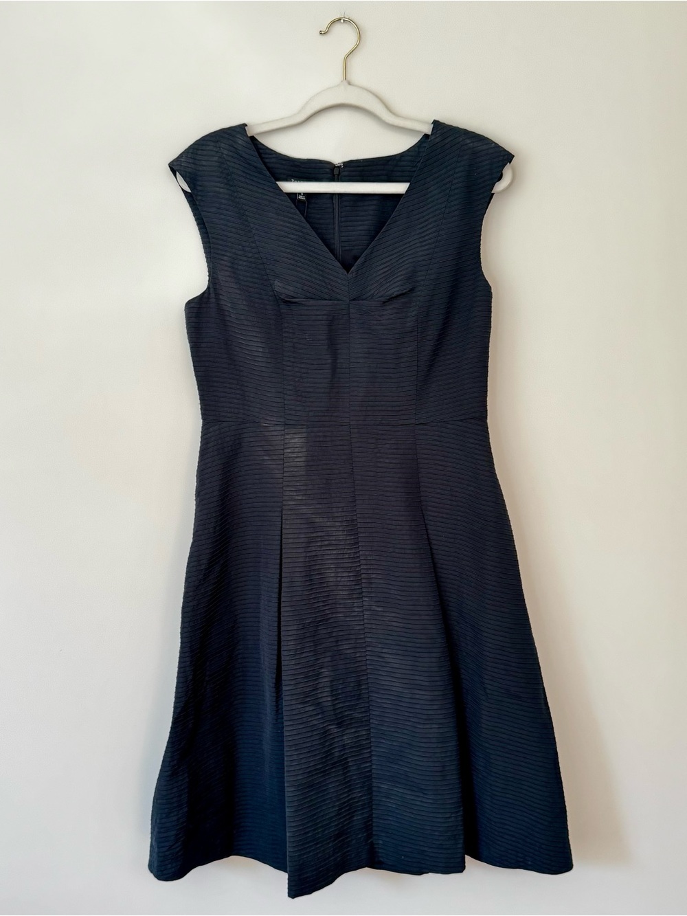 NWT Talbots Cotton Blend Sleeveless Pleated Texture Fit & Flare Dress, Black – 8